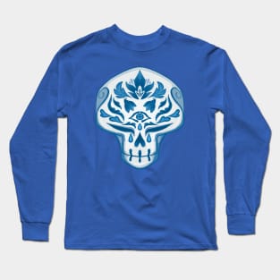 Blue Floral Skull Long Sleeve T-Shirt